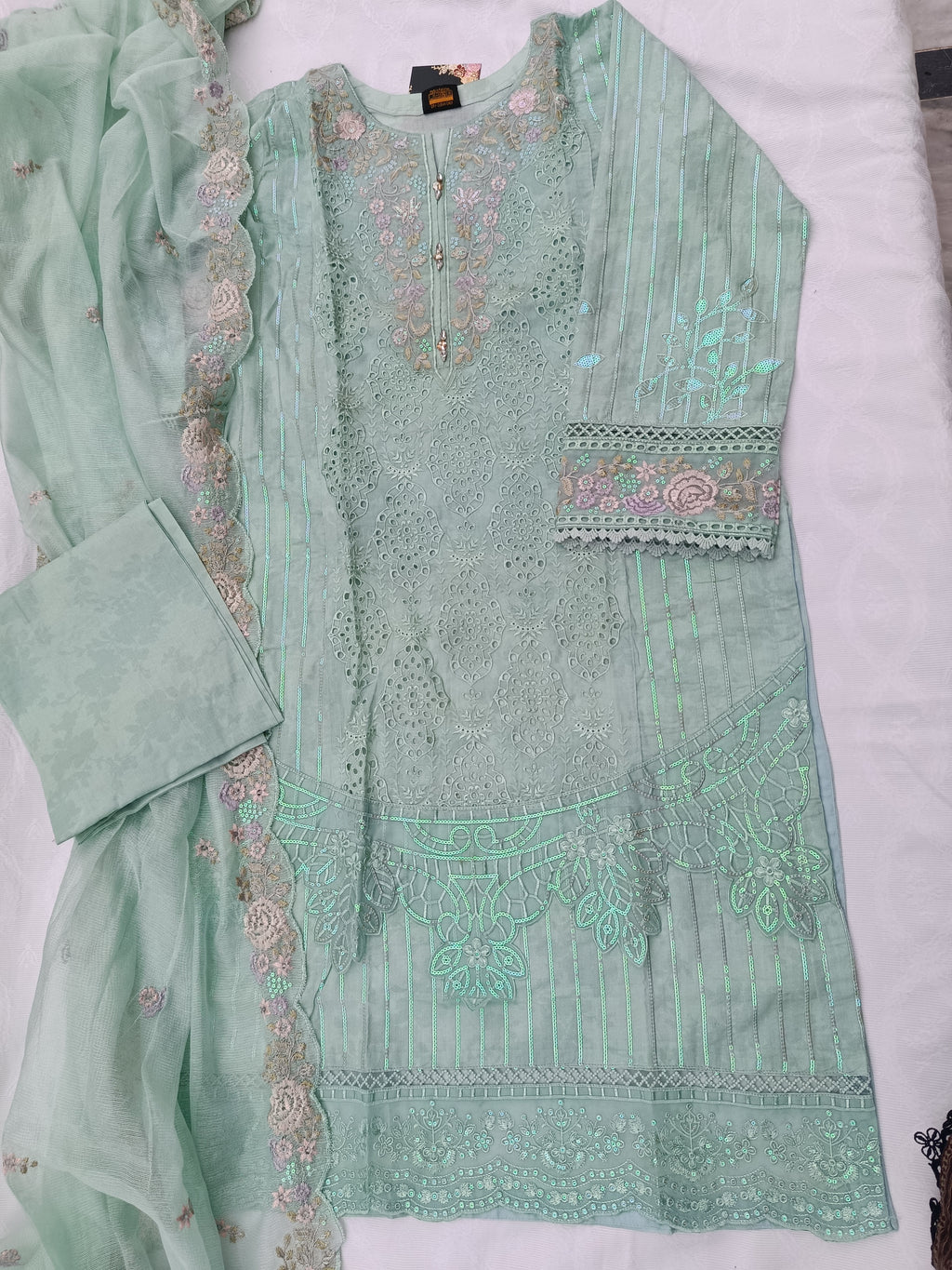 Chikankari embroidered 3 piece lawn